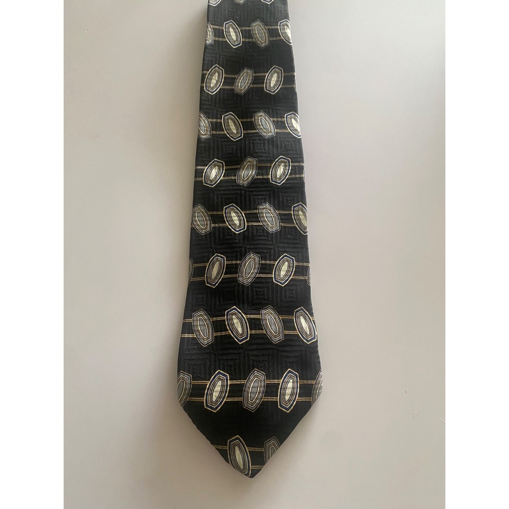 Oleg‎ Cassini Mens Black Geometric Oval Silk Necktie